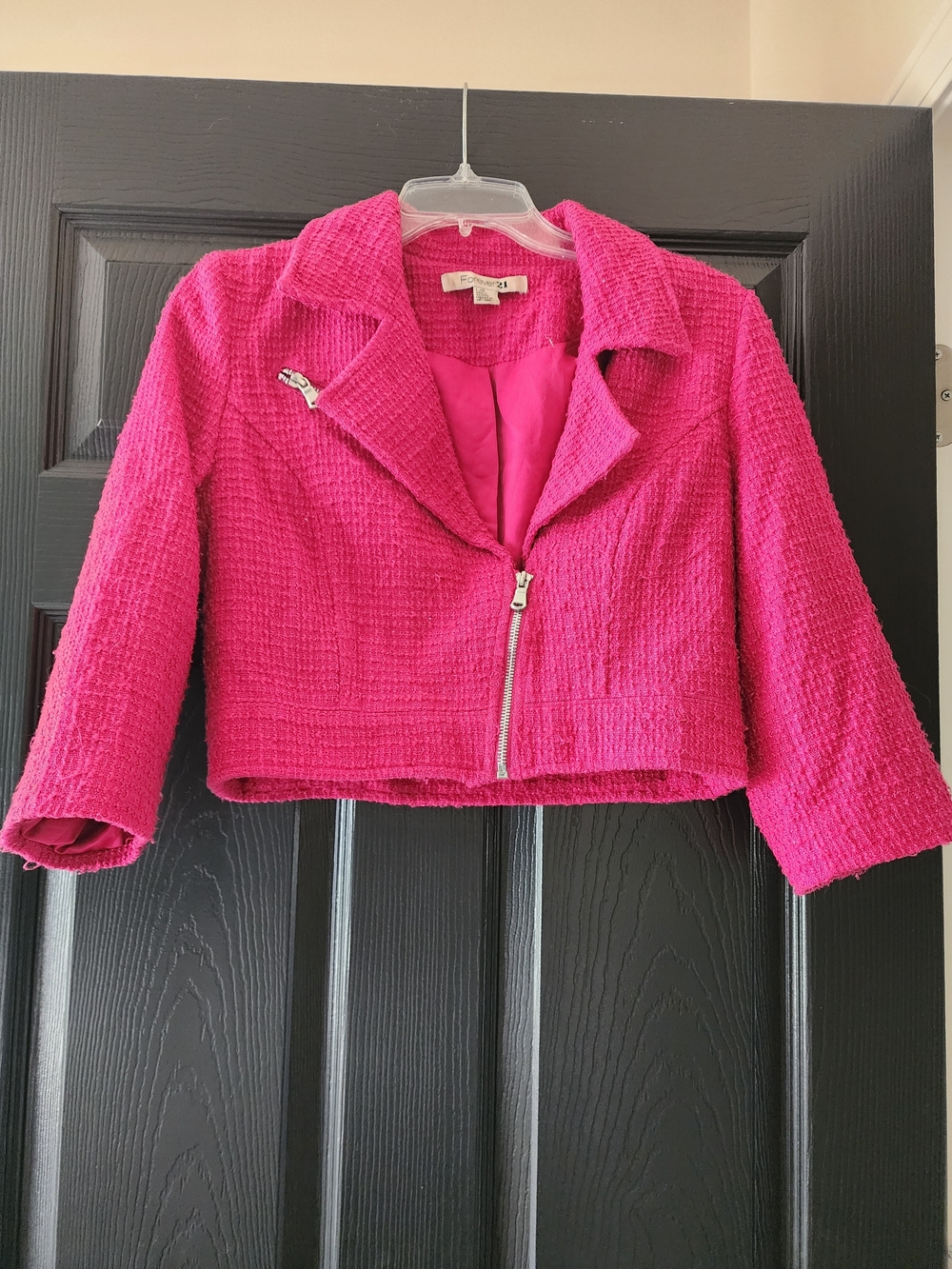 Forever 21 Hot Pink Cropped Tweed Blazer